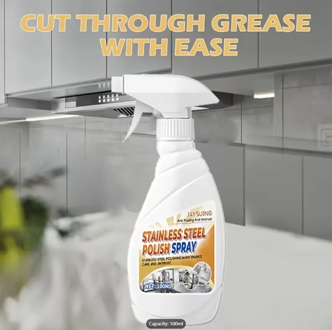 JAYSUING Stainless Steel Polish Spray, 100ml - Anti-Fouling & Anti-Rust Cleaner for Kitchen Appliances, Cut Through Grease Easil