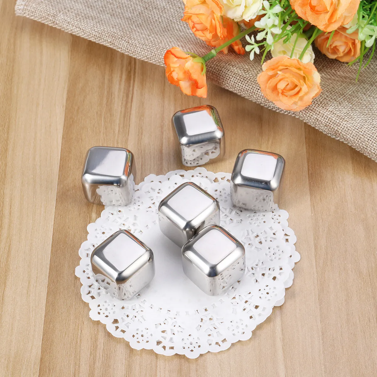 6Pcs Stainless Steel Ice Cubes 2.6cm Food Safe Whiskey Stones No Dilution Reusable Chilling Cubes for Spirits Liquor - view 4