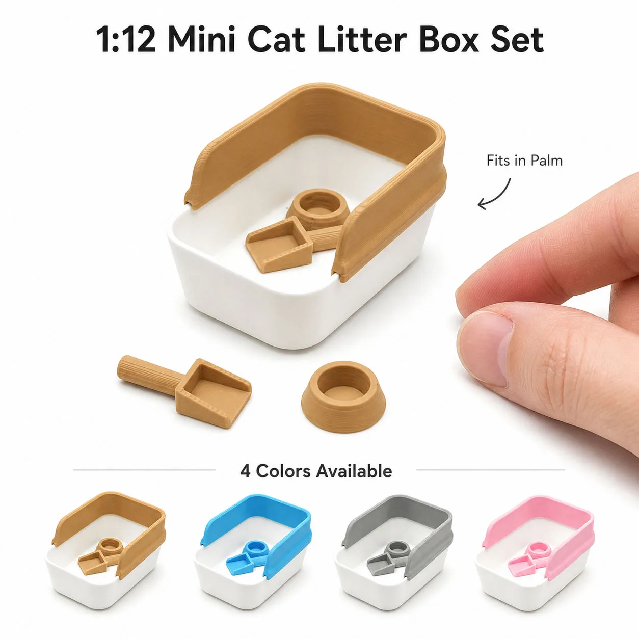 1:12 Scale Dollhouse Mini Litter Box with Shovel, Mini Pet Supplies, Miniature Home Decor, Diorama Props