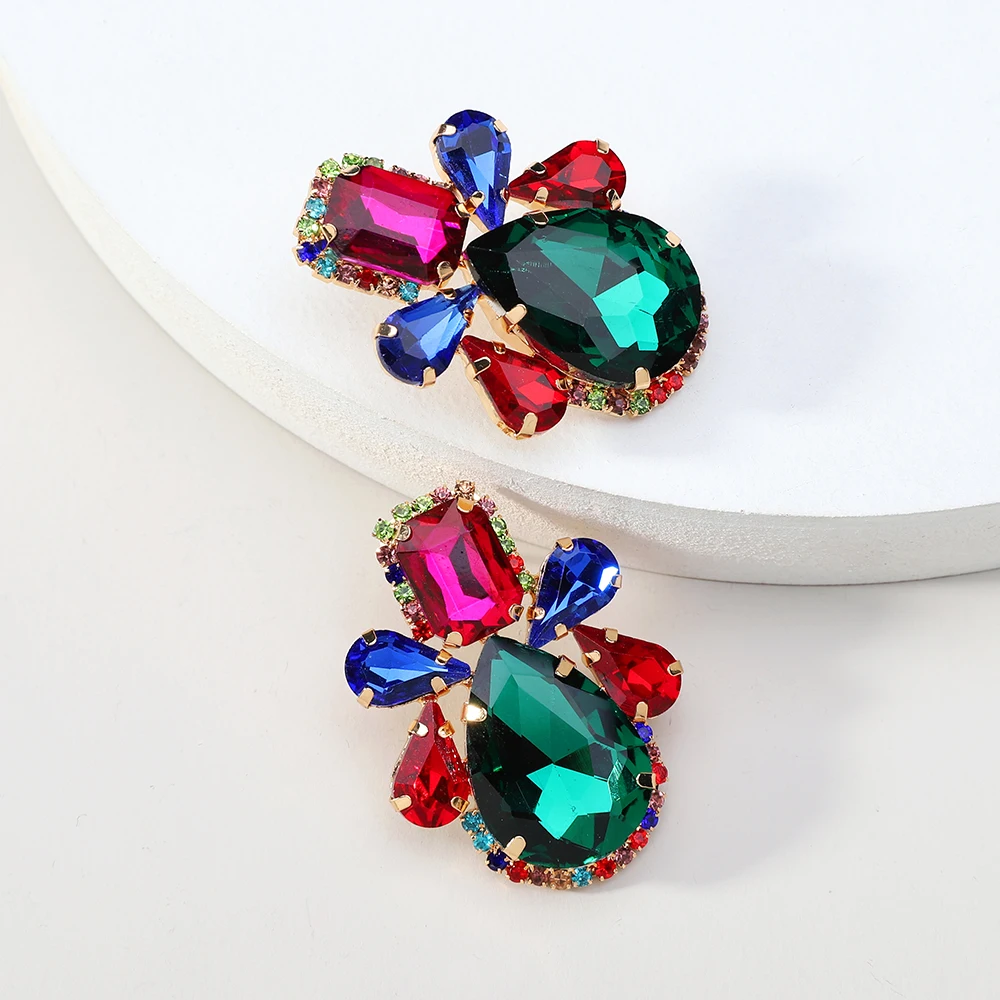 Luxury Charm Y2k Pendnat Jewelry Vintage Multicolored Sparkly Crystal Glass Teardrop Dangle Drop Earrings For Women Trendy Gift