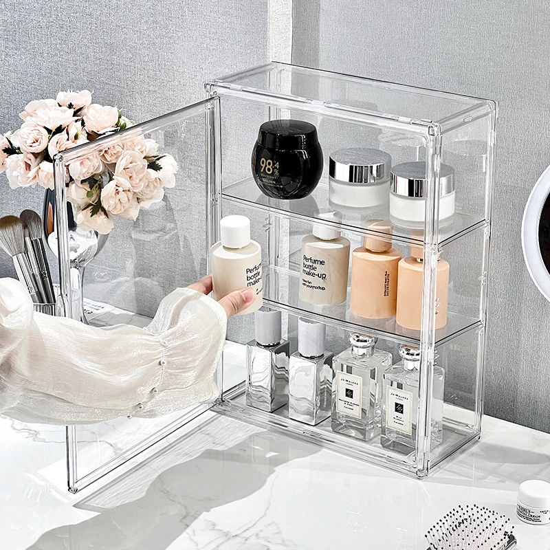 Transparent Acrylic Makeup Organizer Dustproof Storage Box Perfume Skincare Display Case Blind Box Figurine Organizer Shelf