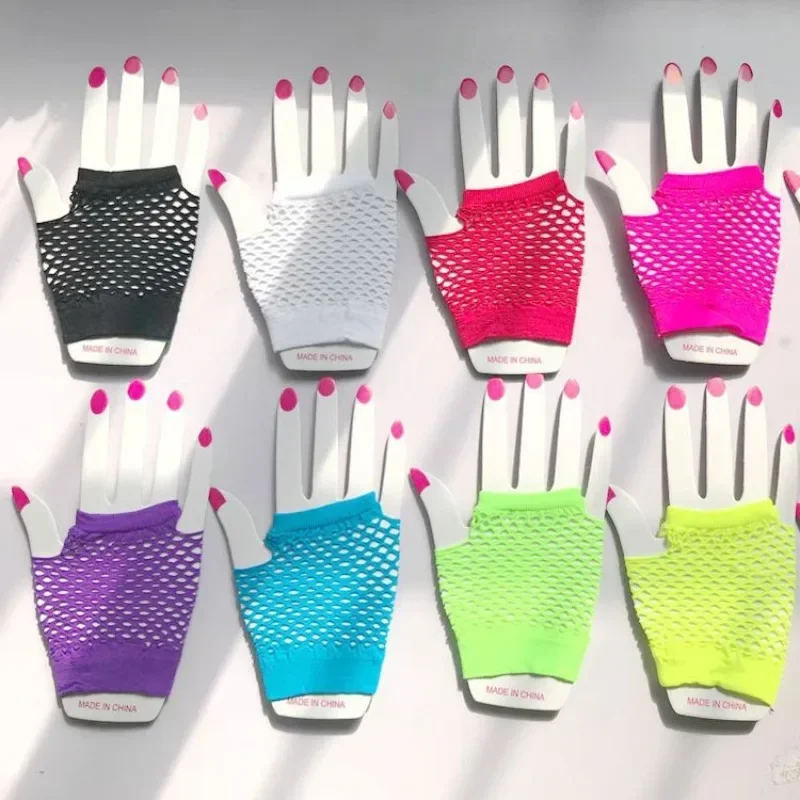

1 Pair Fingerless Fishnet Gloves for Women and Girls Punk Wrist Glove 80s Short Net Mesh Fingerless Gloves for 80's Theme Party