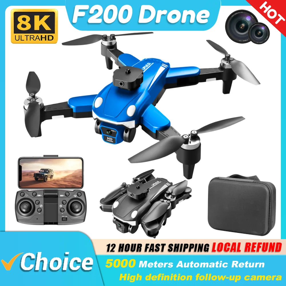 KBDFA F200 Drone Foldable QuadcopterWIFI FPV HD Aerial Photography Wide Angle Dual Camera Professional With 1080P Brushless RC