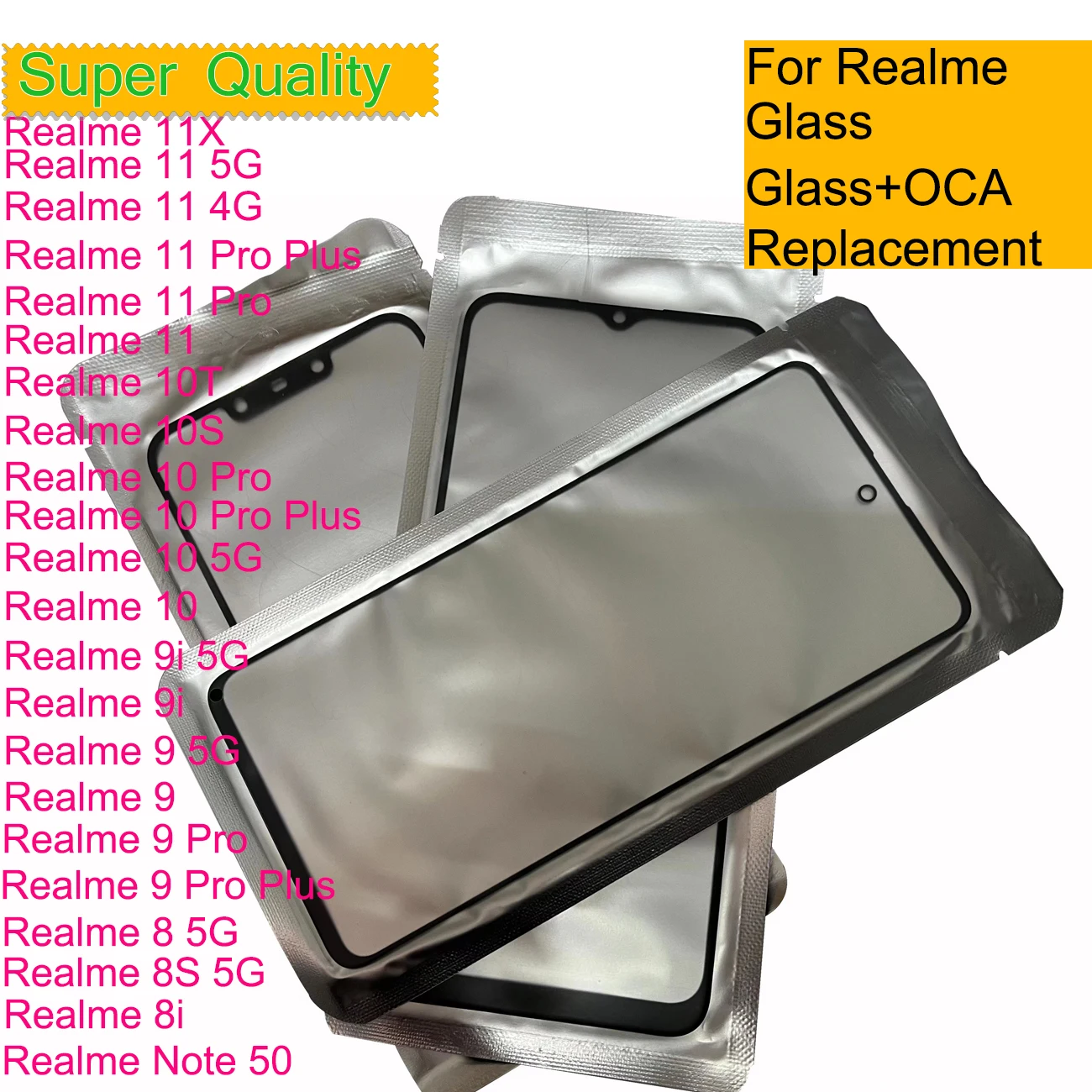 

10Pcs/Lot For Realme Note 60 50 11 11X 10 9 Pro Plus 9i 8i Touch Screen Front Outer Glass Panel Lens LCD Front Glass With OCA