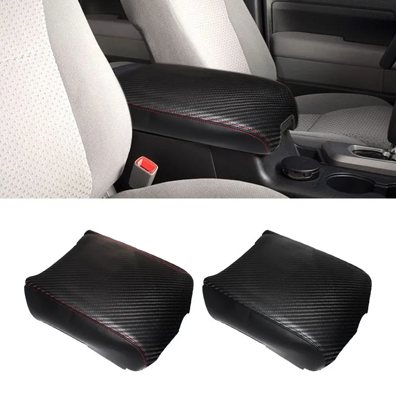 For Toyota Tundra 2007 - 2013 Carbon Fiber + Black Splice Micro fiber Leather Car Interior Center Console Armrest Box Cover Trim