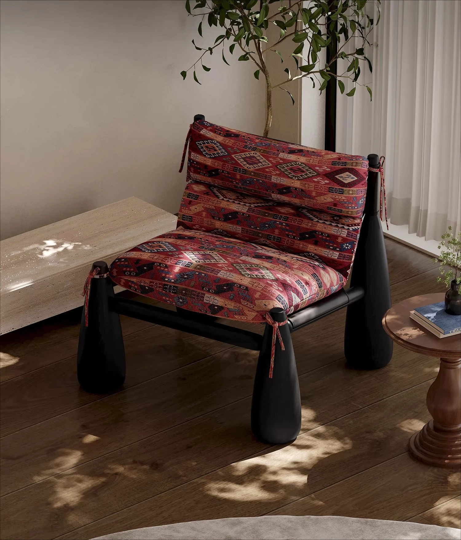 

Medieval style solid wood designer baseball chair household living room color fabric single leisure chair atmosphere sofa chair