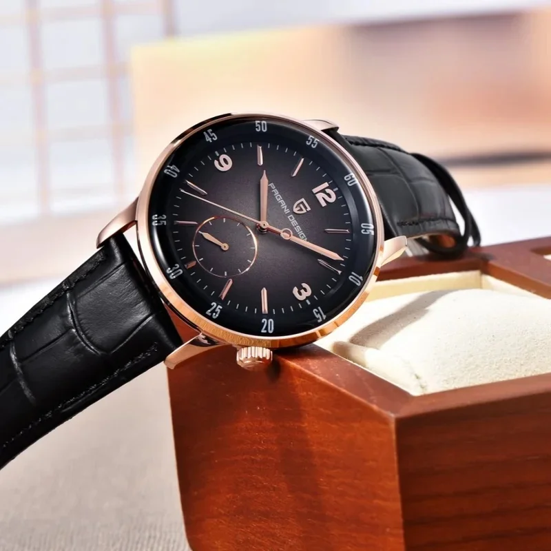 PAGANI DESIGN PD1790 Leisure Style Men Automatic Mechanical Wristwatch, Sapphire Crystal, Leather Strap 10Bar(100M) Waterproof