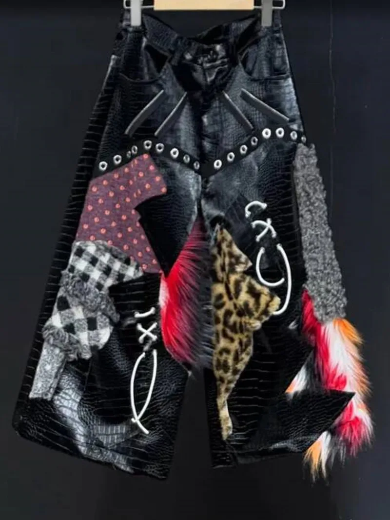 Men Summer Trendy Deconstructed Cropped Shorts Patchwork Streetwear Punk Alternative Design Casual Looks AS35