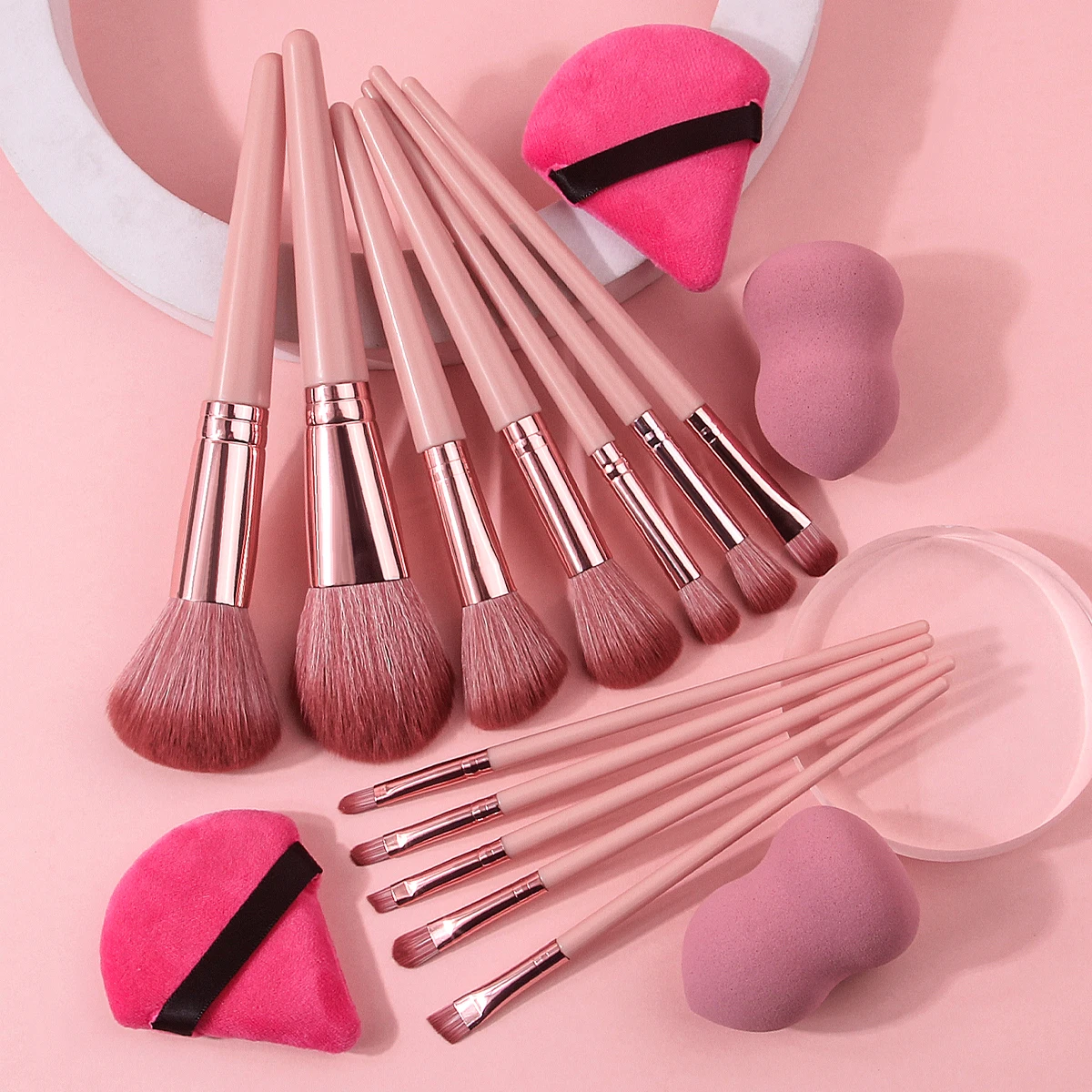 16PCS 전문가용 메이크업 브러쉬 세트: 부드러운 루스 파우더 아이섀도우 메이크업 브러쉬 + 논스틱 파우더 메이크업 스펀지 파우더 퍼프
