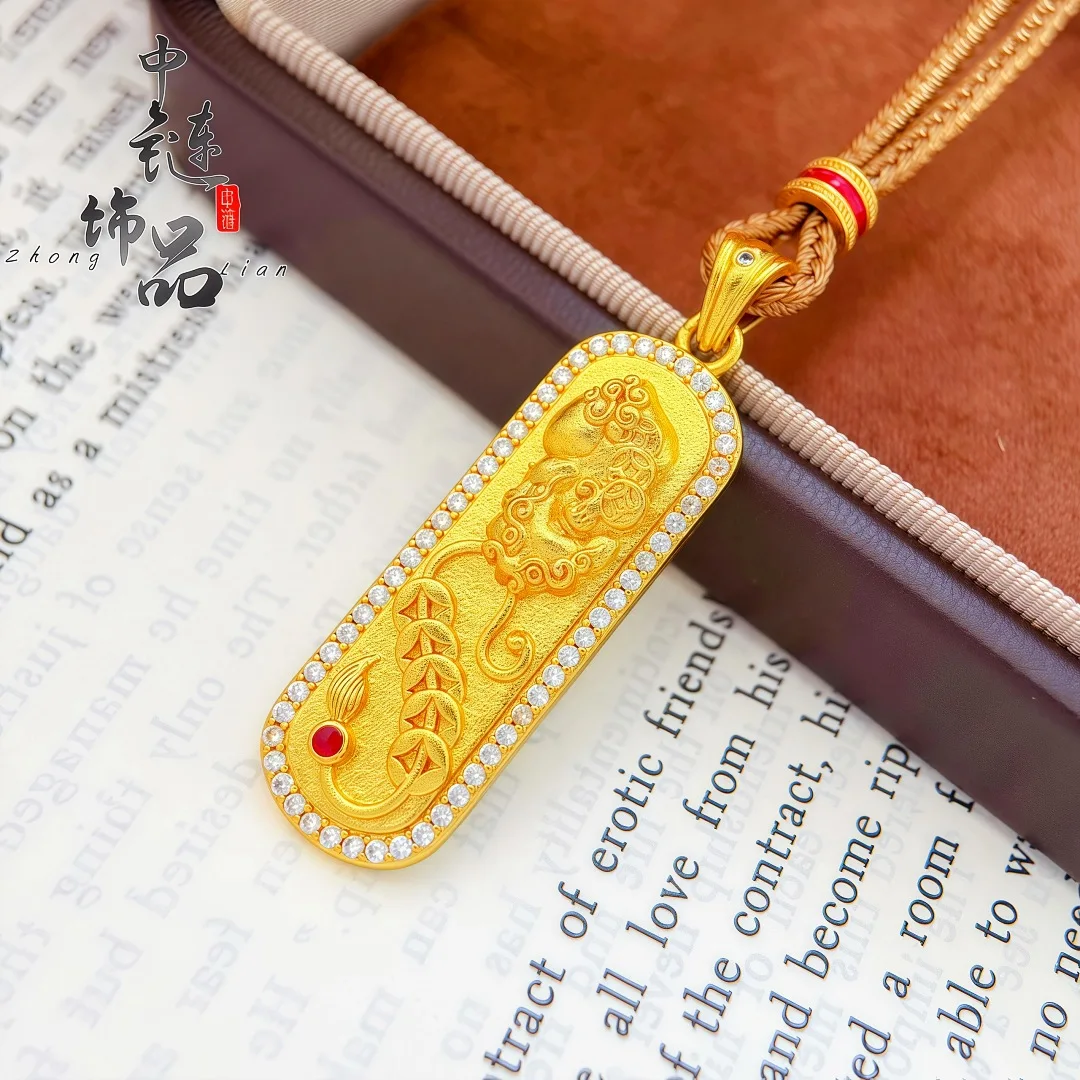 Lucky pixiu Wushi brand pendant new Chinese lucky pixiu small gold bar 9999gold