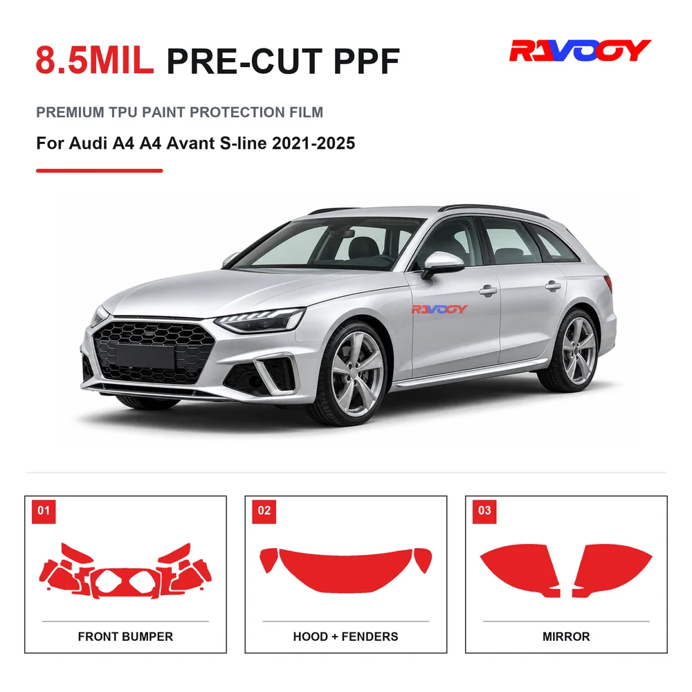 Film de protection de peinture transparent en TPU pré-découpé pour Audi A4 Avant S-line 2021-2025, 8,5 mil, auto-réparant, hydrophobe, protection contre les éclats de pierre