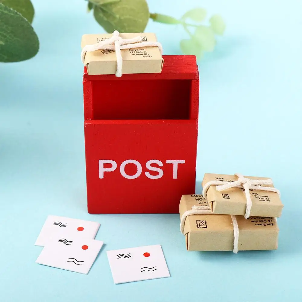 Decoration Toy Decorative Craft Dollhouse Miniature Letter Box Mini Mailbox With Mail Sack Postcard Simulation Furniture Toy