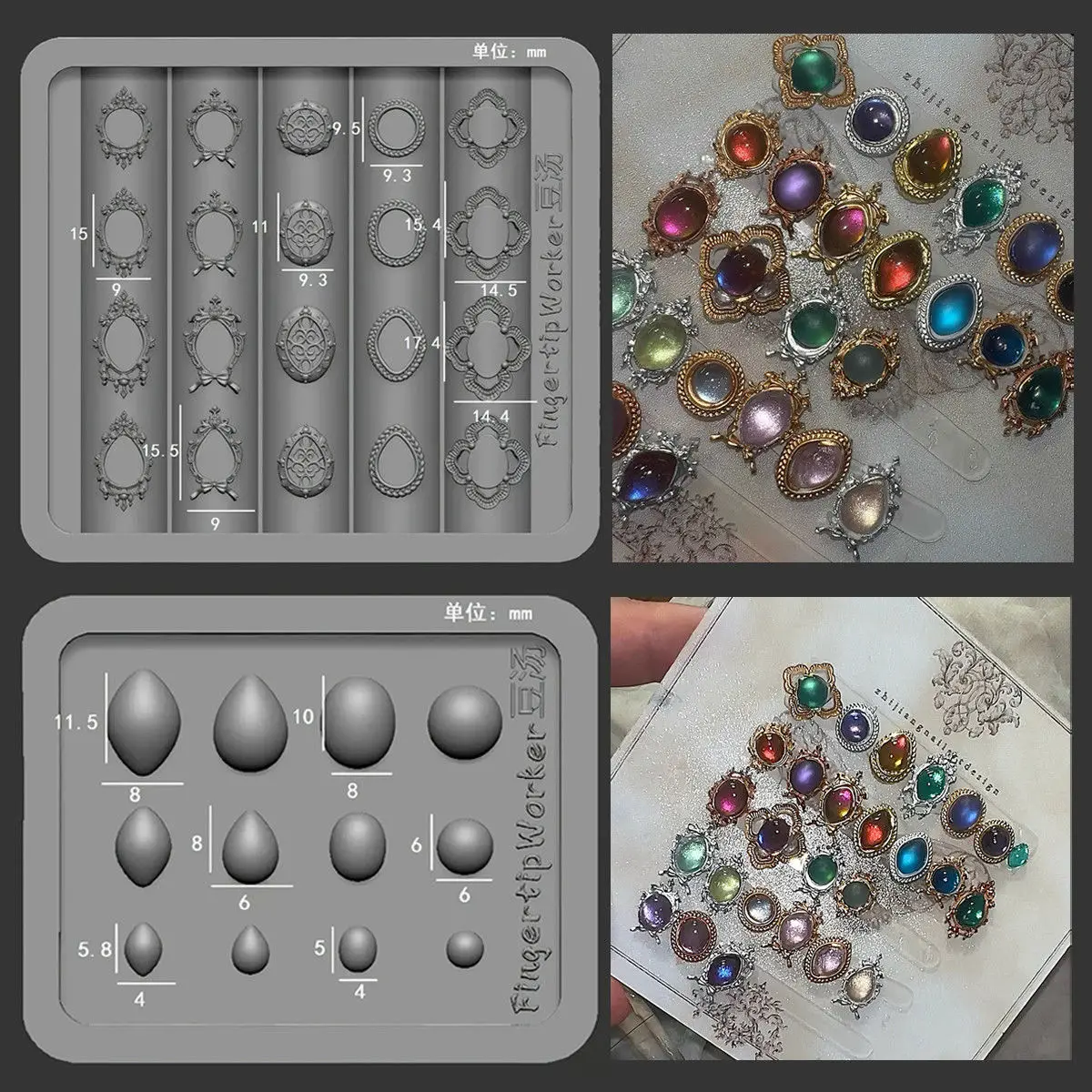 1pc 바로크 하트 프랑스 목걸이 보석 사진 프레임 3D 아크릴 네일 몰드 네일 장식 DIY 실리콘 네일 네일 제품