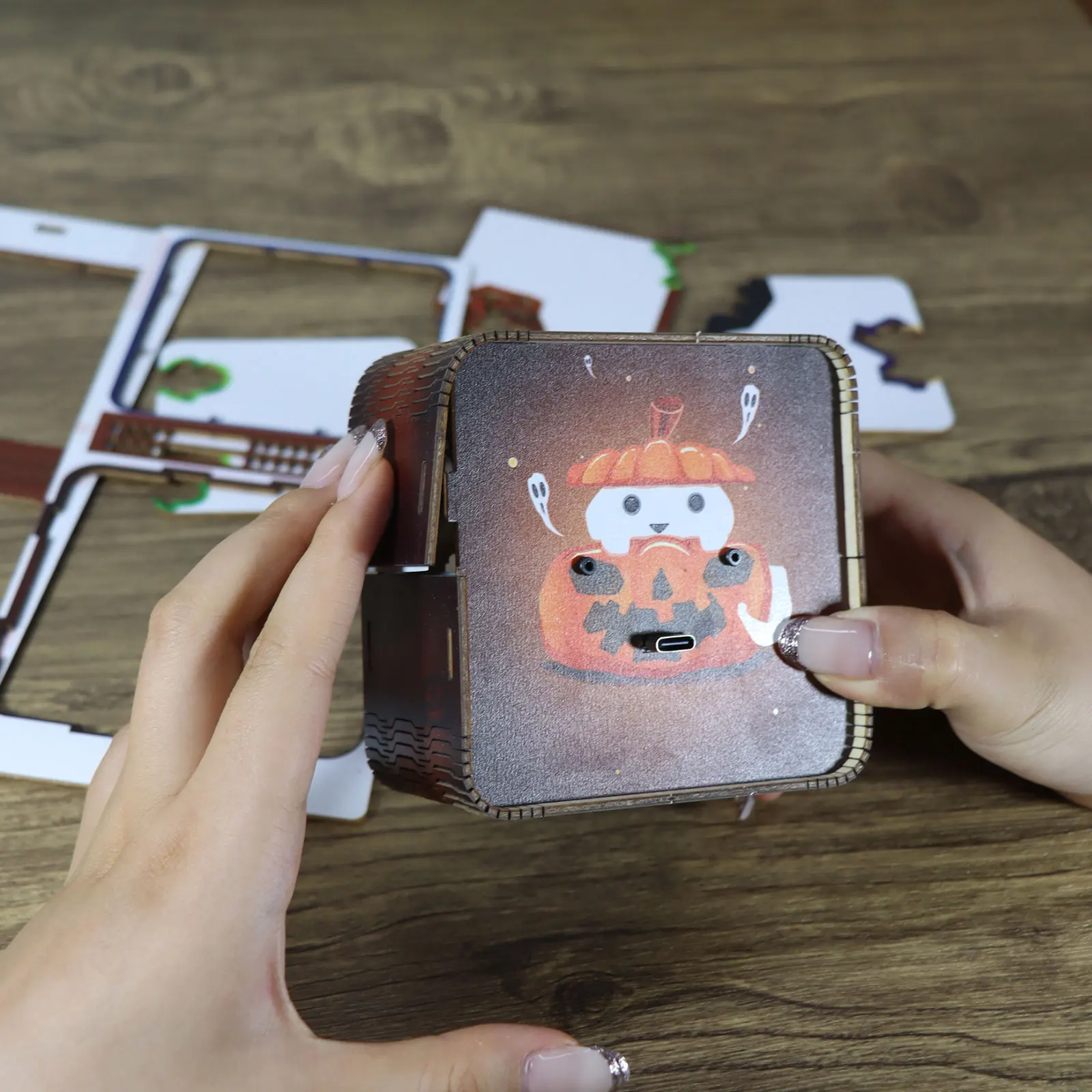 Musikpark 3D-Halloween-Puzzles aus Holz, Dekorationen, Kunsthandwerk für Erwachsene, Nachtlicht-Modellbausätze zum Bauen von Weihnachtsgeschenken für Frauen