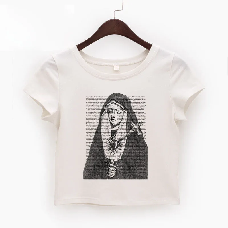 Camiseta de manga corta Grunge con diseño de cómic creativo estampado Grunge estilo americano Vintage para mujer de estilo gótico Y2k Harajuku estética de los años 90