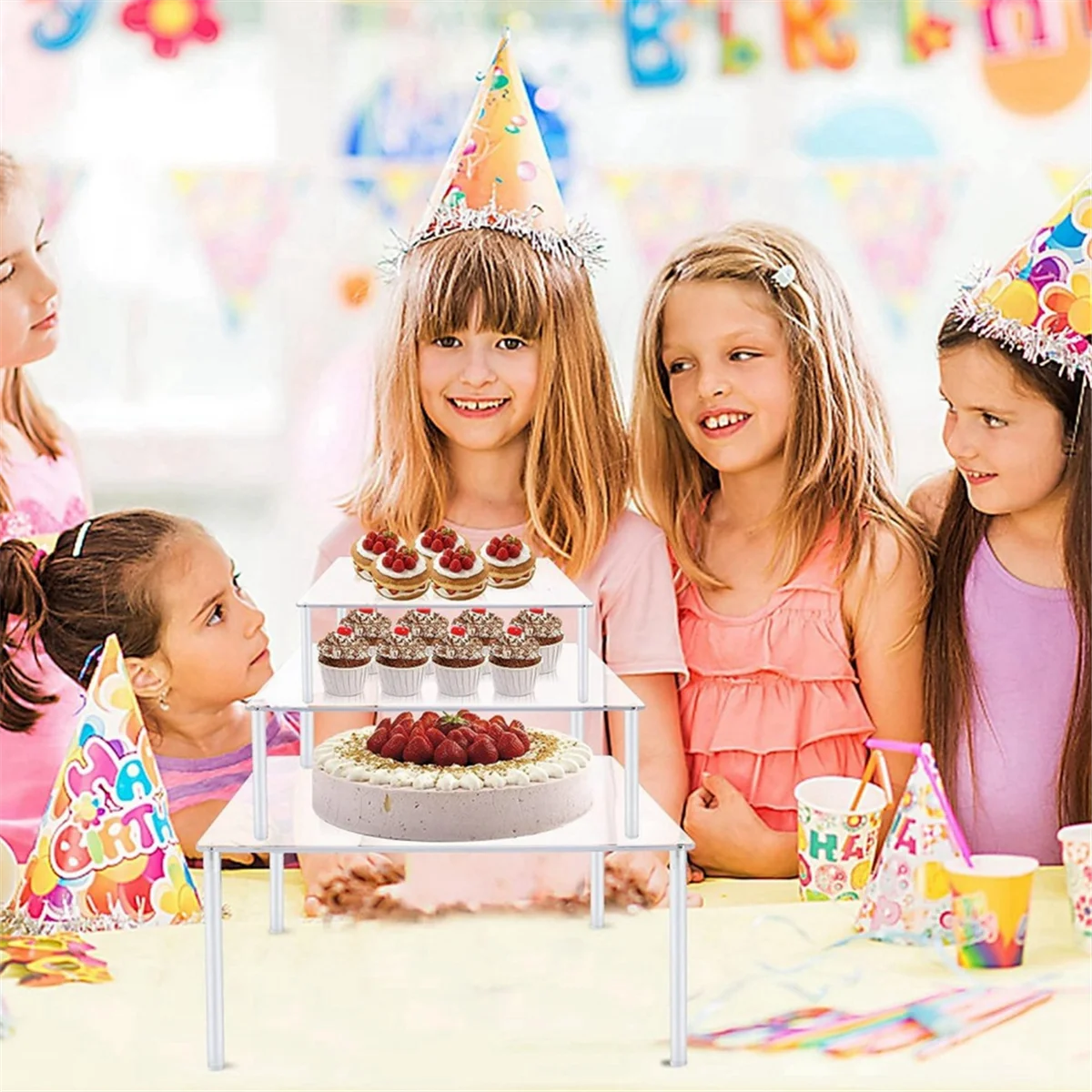 Acrílico Cupcake Stand, Limpar Sobremesa Tabela Display Set para Bolo De Comida, Pizza Sobremesa, 3 pcs