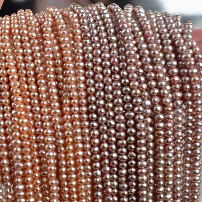 4-5mmNatural freshwater pearl semi-finished necklace, string of beads, strong luster, seedless, purple, egg-shaped pearlsDIYScat