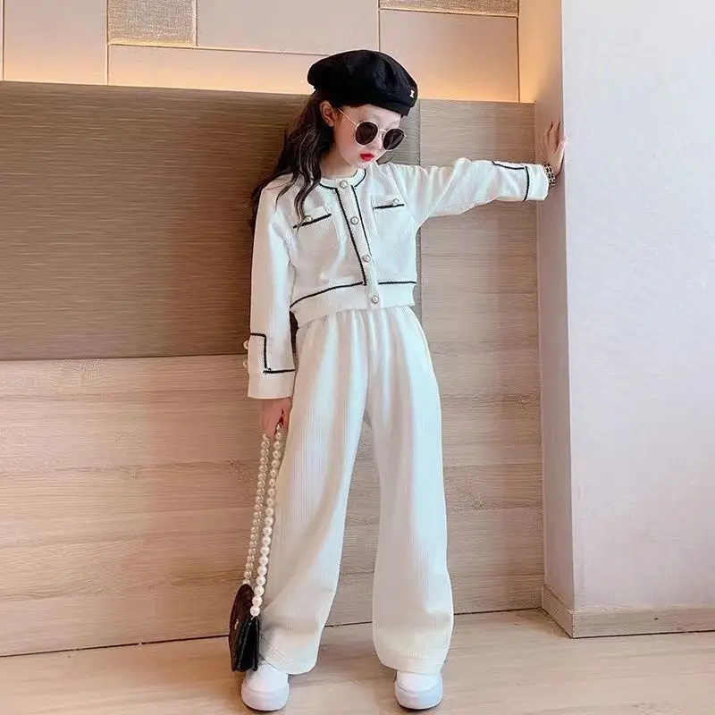 Korean Teenager 2023 Girls Clothing Set Spring Autumn  Blouse Pants Suit School Girls Fashion Kids Clothes Set 6 8 10 12 14 Yea