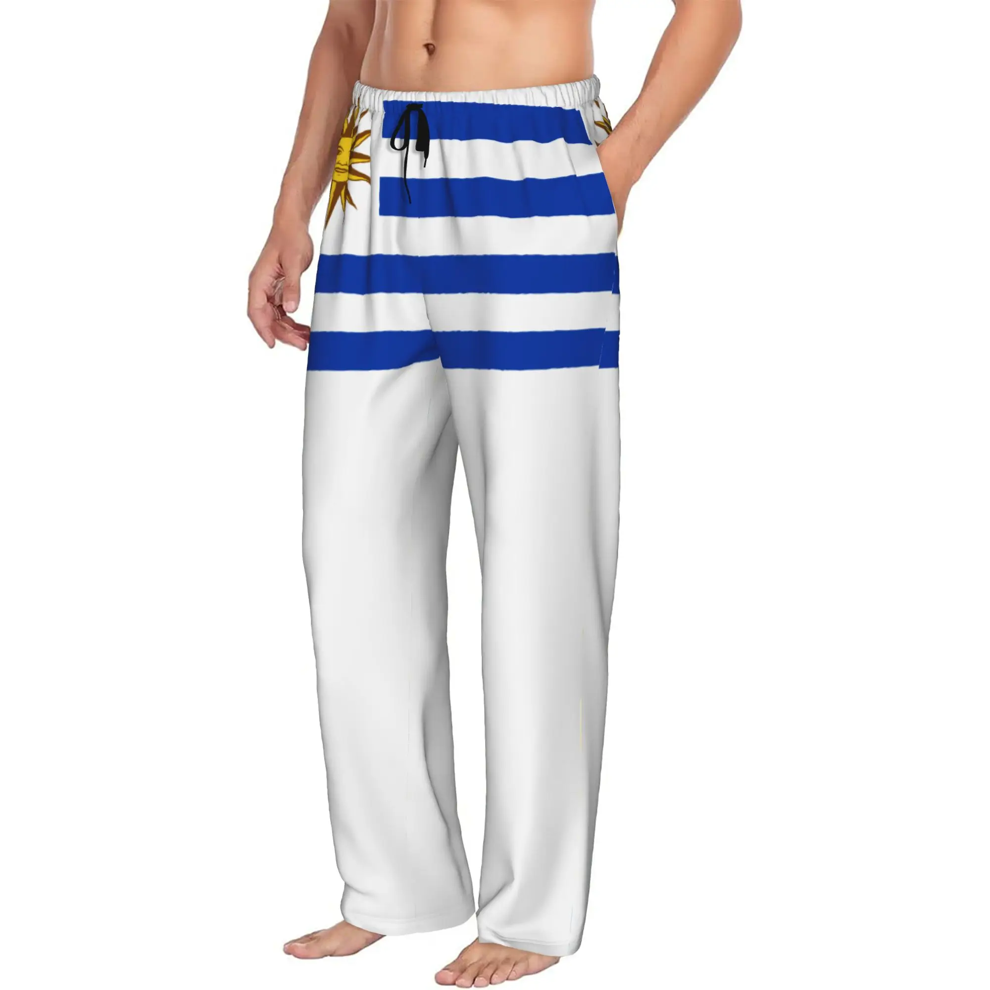 Custom Print Flag Of Uruguay Pajama Pants Men's  Sleep Sleepwear Bottoms with Pockets