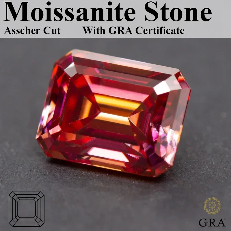 

Wholesale Moissanite Emerald Cut Watermelon Red Charms Gemstone DIY Ring Necklace Earrings Main Materials wholesale price with C