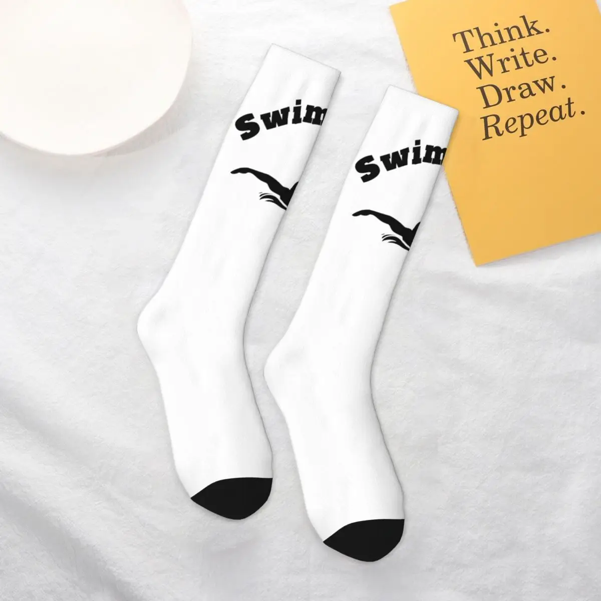 Novidade Swim Graphic Alta Elasticidade Meias para Adulto, Swim Socks, Meias Elásticas Retro, Contraste de Cor, Piada, Swim 13