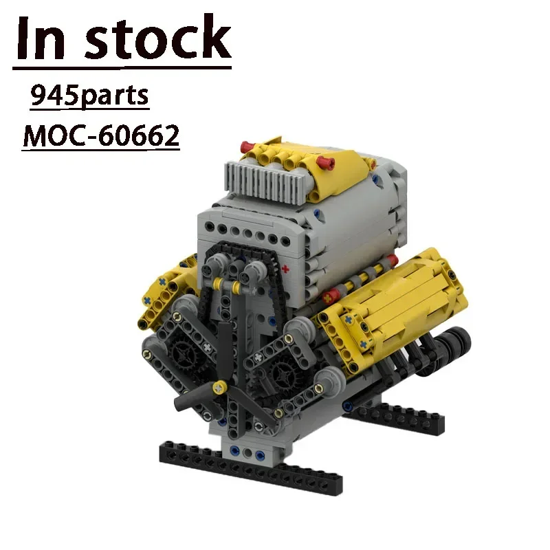 MOC-60662 Simulation V8 with Supercharger and Removable Cover Stitching Building Block Model • 945 Parts Kids Birthday Toy Gift