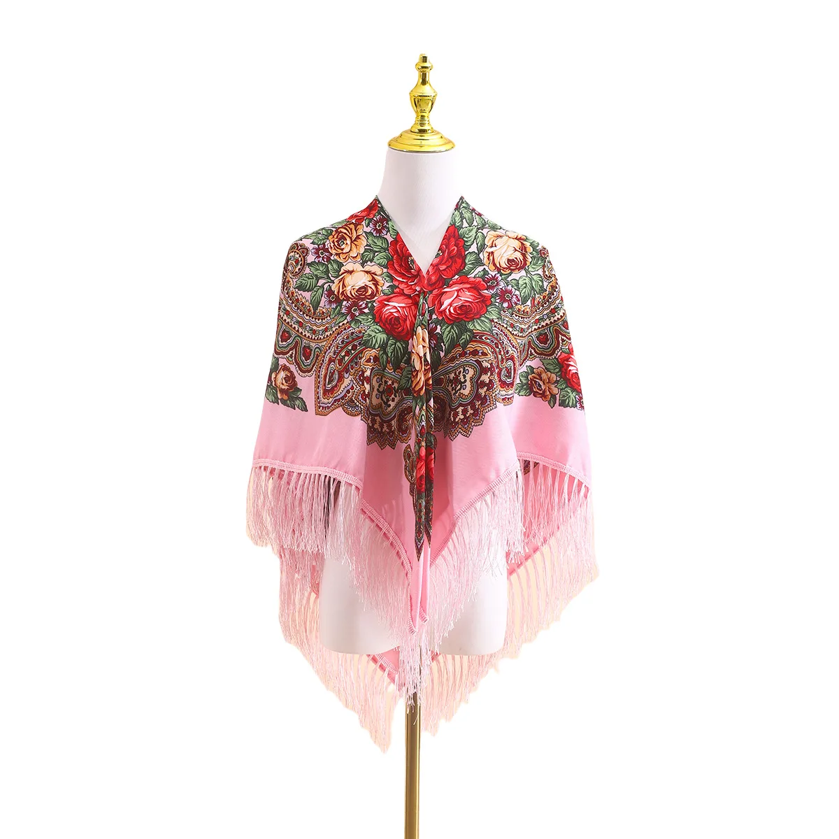110cm  Russian Ethnic Shawl for Women,  Classic Square Scarf, Warm Beautiful Multicolor Wrap, Vintage Traditional Fringe Scarf