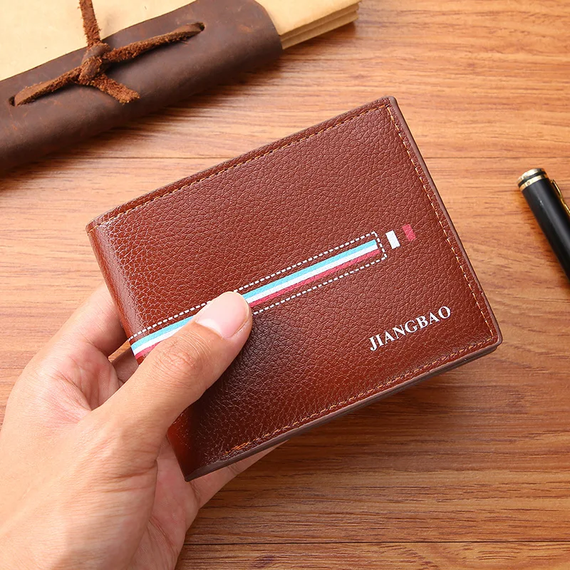 Slim Men's Anti-Theft Wallets Bifold Short Credit Card ID Holder Purse Leather Thin Minimalist Ribbon Clash Print Money Clip