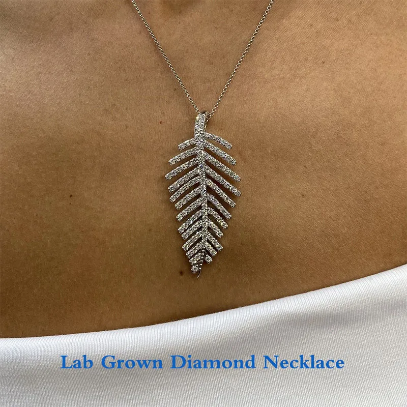 

2,4 карата круглой огранки HPHT, выращенное в лаборатории бриллиантовое ожерелье в форме листа, блестящее ожерелье из 14-каратного 10-каратного золота/925 с белыми серебряными бриллиантами