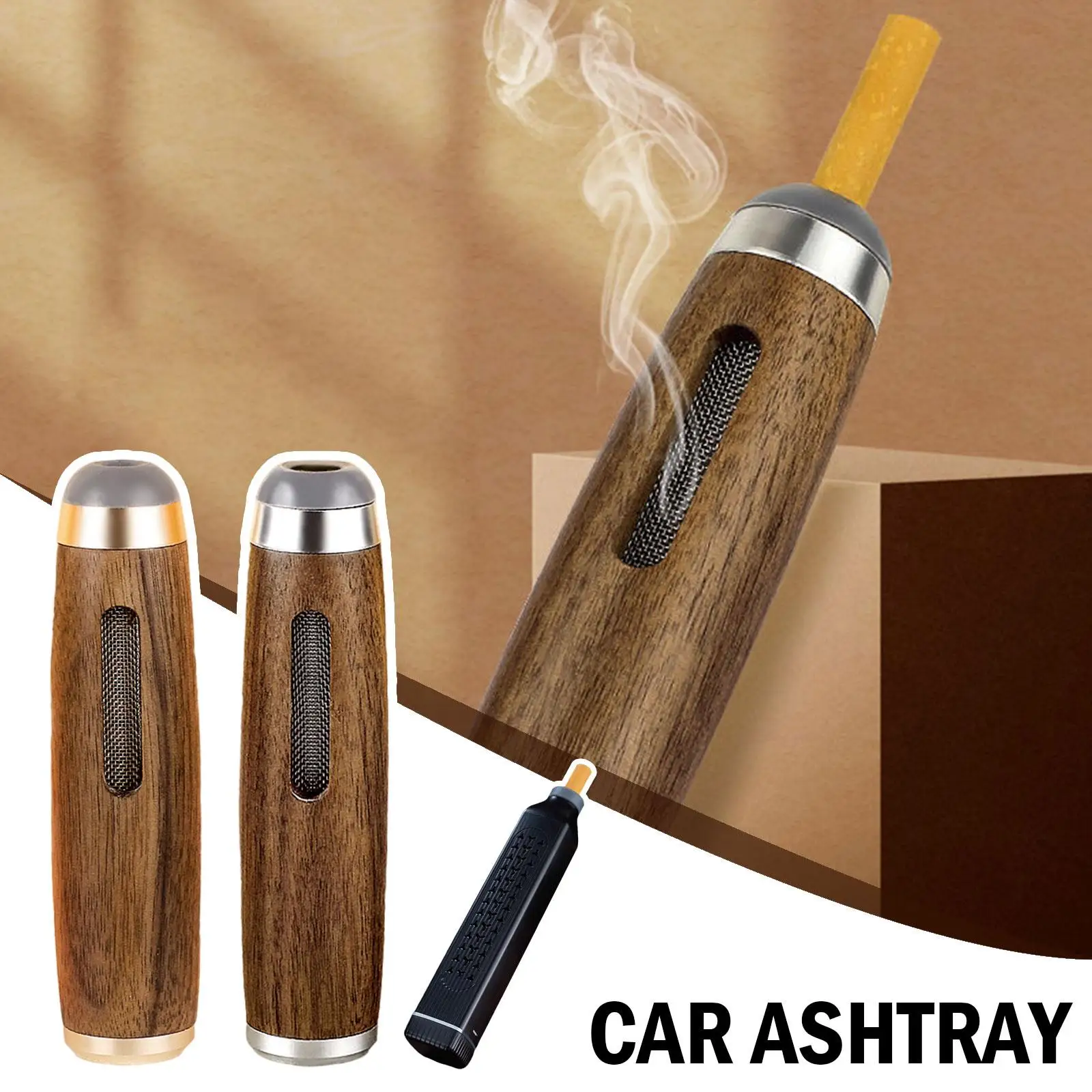 Dust-free Smoking Car Ashtray Wooden Car Portable Smoke Tool Ashtray Cigarette Holder Mini Mobile Filter Anti Soot-flying E3C3