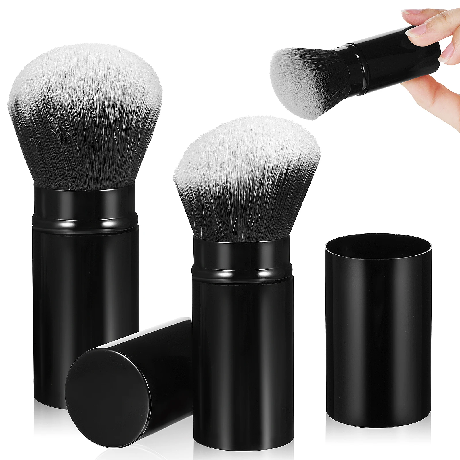 

2Pcs Retractable Makeup Brush Set 30mm Diameter Face Brushes Powder Blush Foundation Travel Soft Hair Aluminum Cover