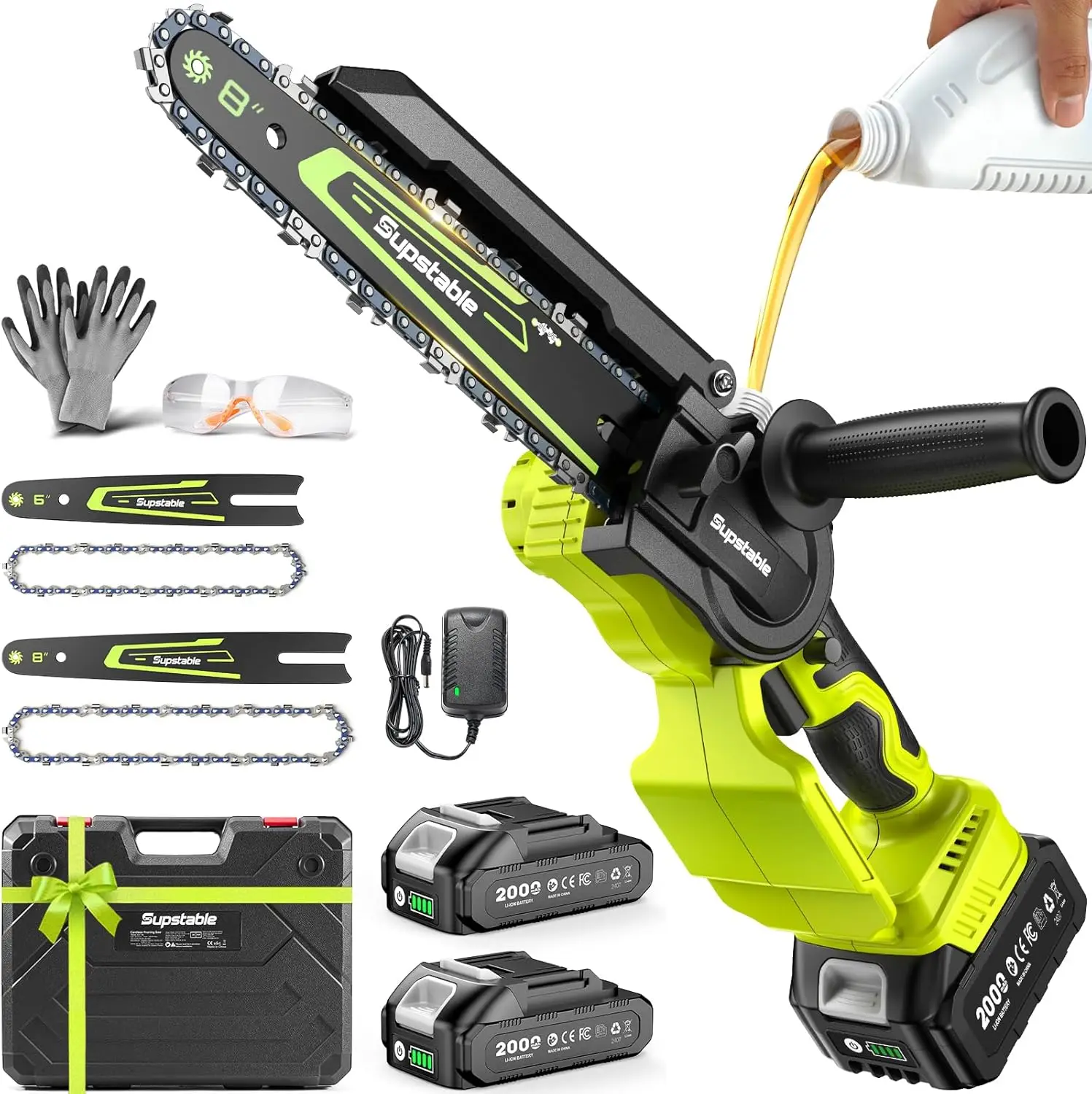 

Mini Cordless Chainsaw, 8" & 6" Electric Battery Powered, 1000W Brushless Handheld for Tree Branch Trimming Wood Cutting