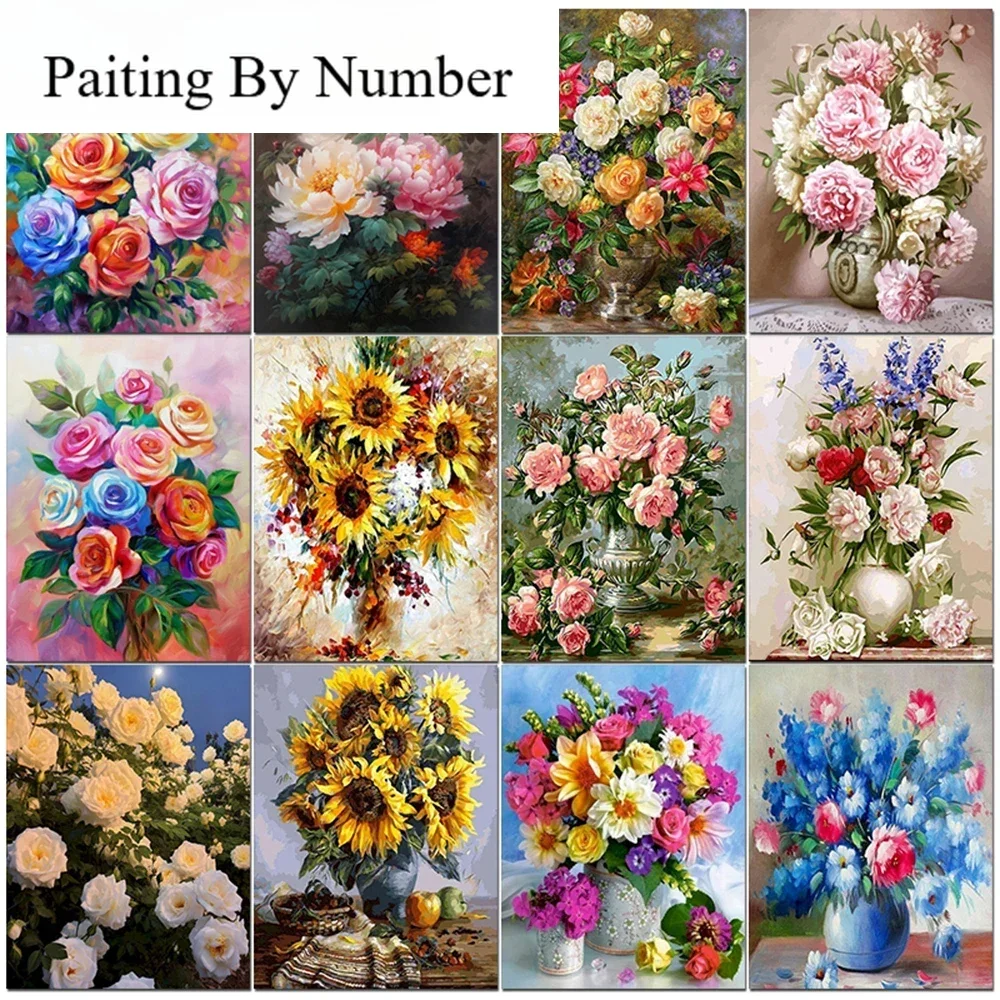 

Flower Oil Picture By Number Kit Coloring Drawing Hand Painted On Canvas Painting By Number For Adults Home Decoration--framel