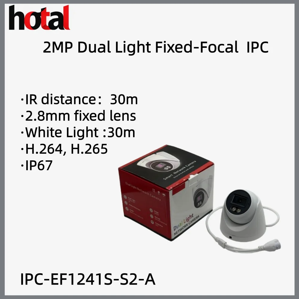 كاميرا داهوا متوافقة مع 2 ميجابكسل 4 ميجابكسل مزدوجة الضوء بؤرية ثابتة مع ميكروفون مدمج وكشف الحركة PoE IP67 كاميرا أمان خارجية