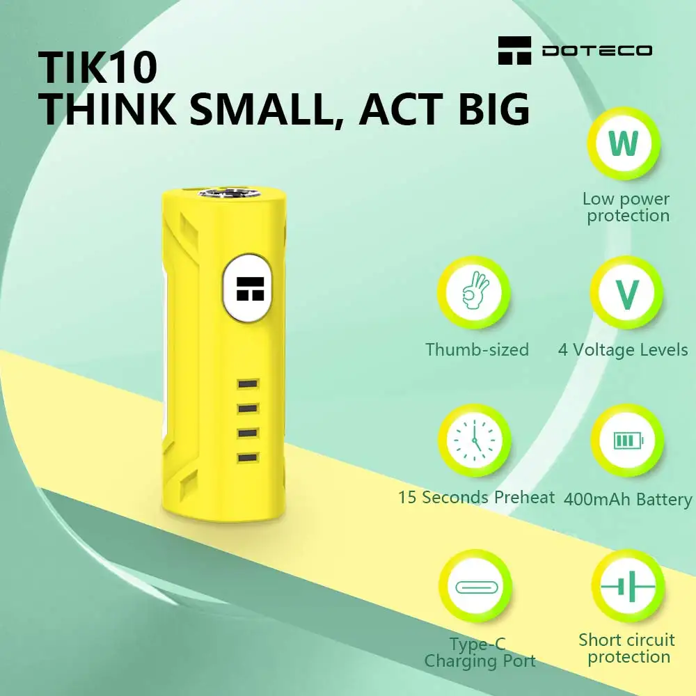 10 قطعة/الوحدة صغيرة أصلية DOTECO Tik10 و Tik20 و Tik30 بطارية 400 مللي أمبير في الساعة 510 موضوع 15S مبخر التسخين المسبق لـ 510 عربات زيت #5