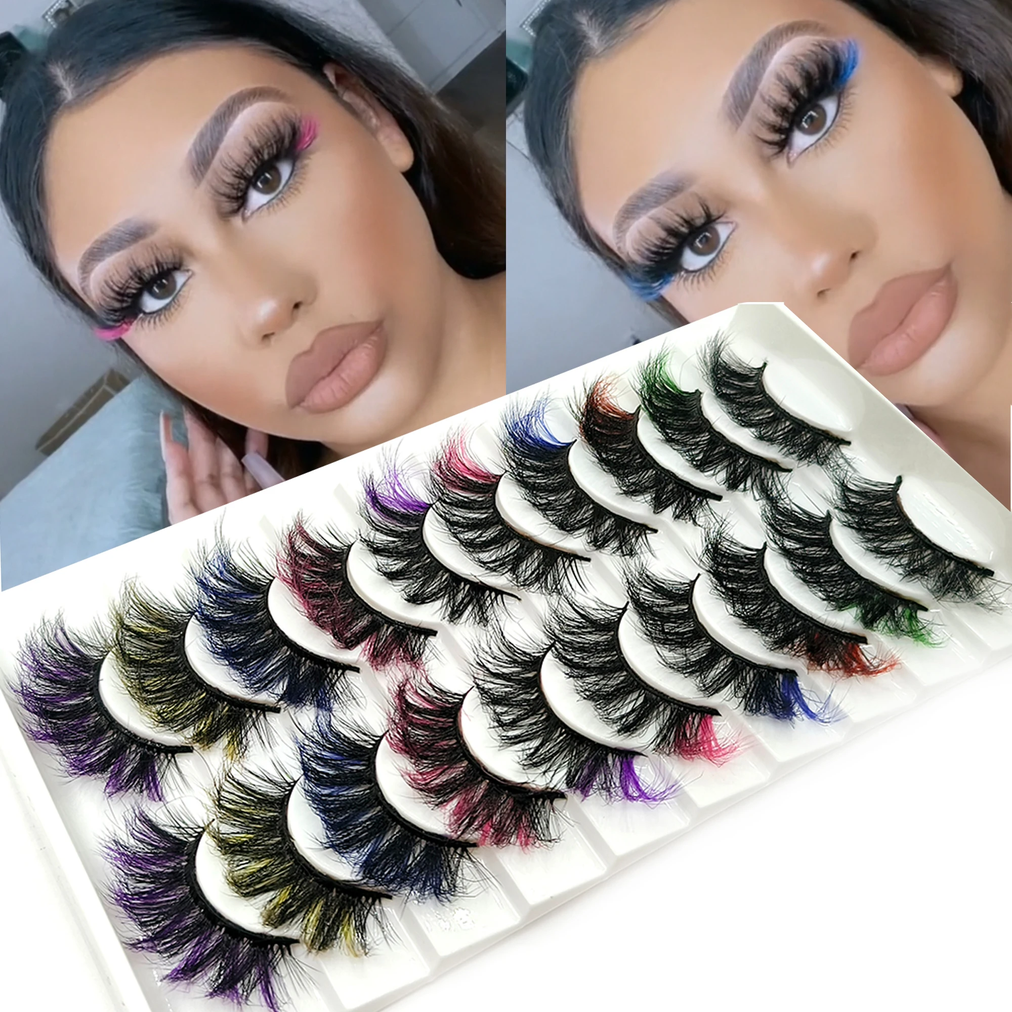 10/7/5 pairs Colorful False Eyelashes 3D Mink Colored DD Curl Fluffy Eyelashes Russian Volumes Natural Thick Lashes Extension