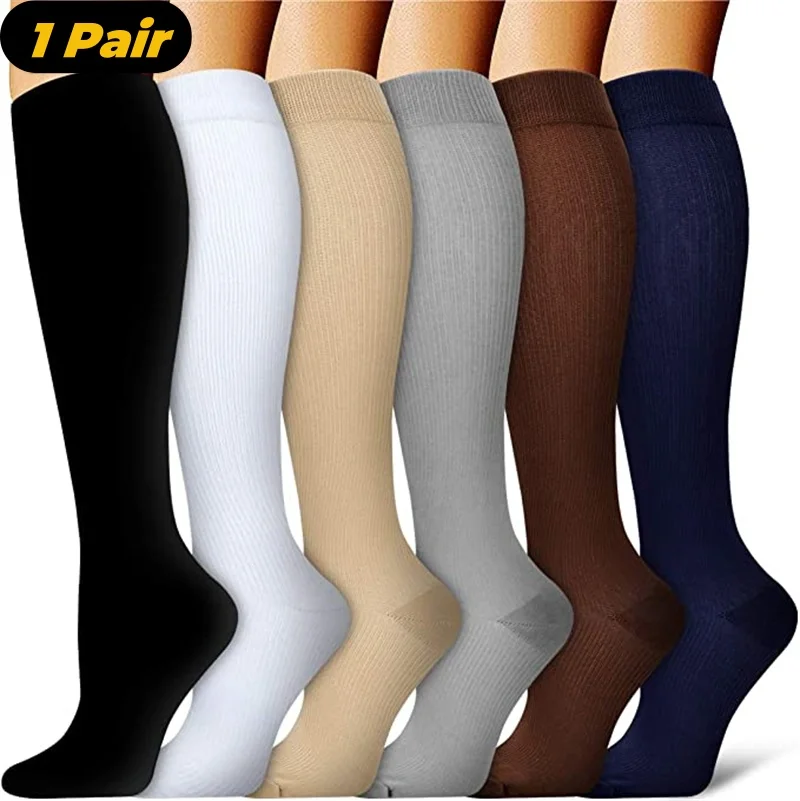 1Pair Compression Socks Blood Circulation Sports Socks Slimming Burn Fat Crossfit Solid Color Medical Compression Socks Athelete