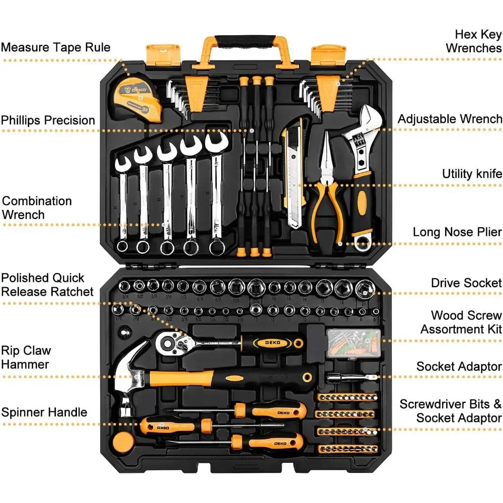 158 Piece Tool Set-General Household Hand Tool Kit Auto Repair Tool Set with Plastic Toolbox Storage Case