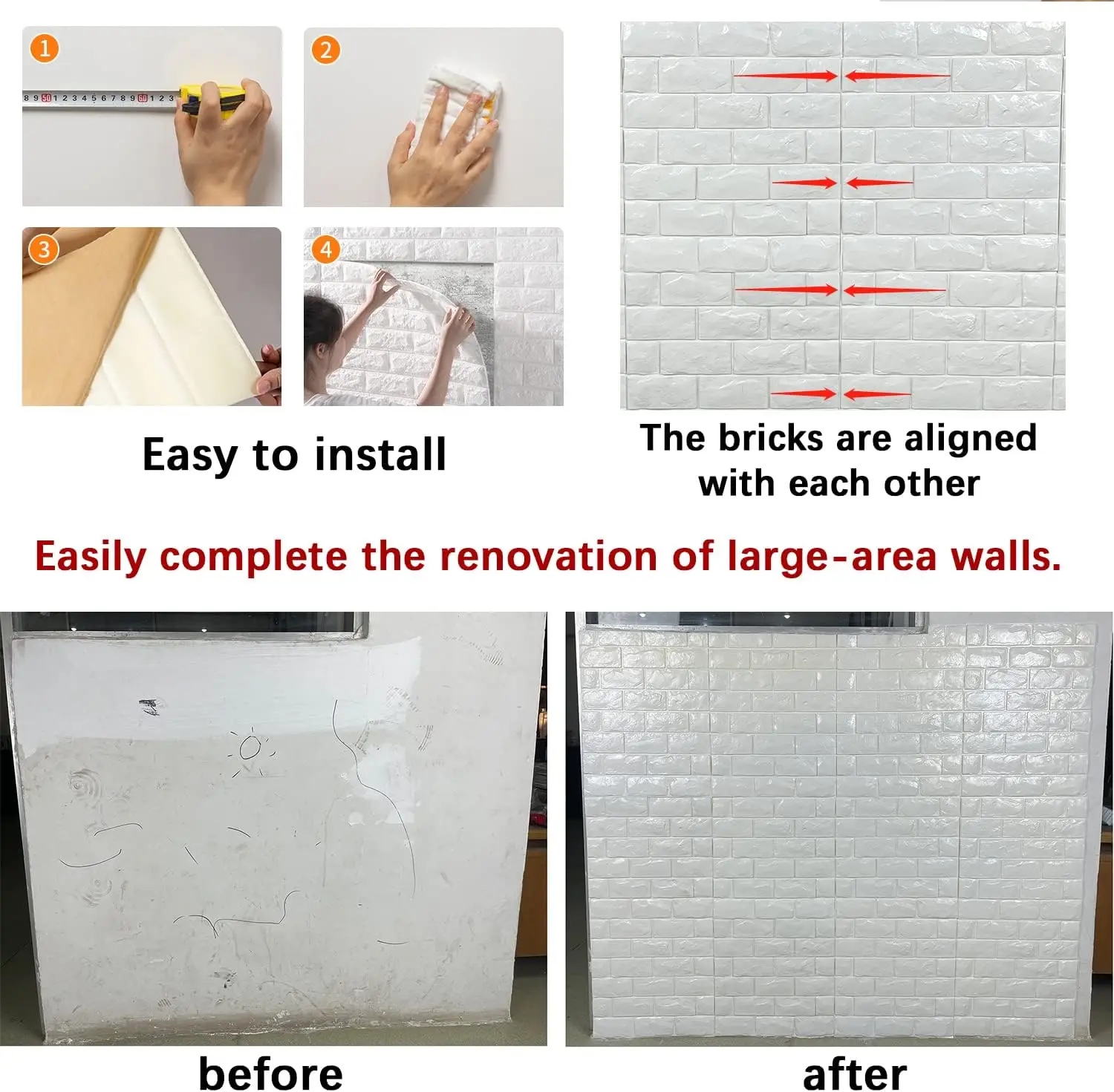 3D Wall Panels Peel and Stick 30PCS White Foam Brick Wallpaper for Bedroom Faux Stone Wall Panel Self-Adhesive Wallpaper (30PCS- - view 6