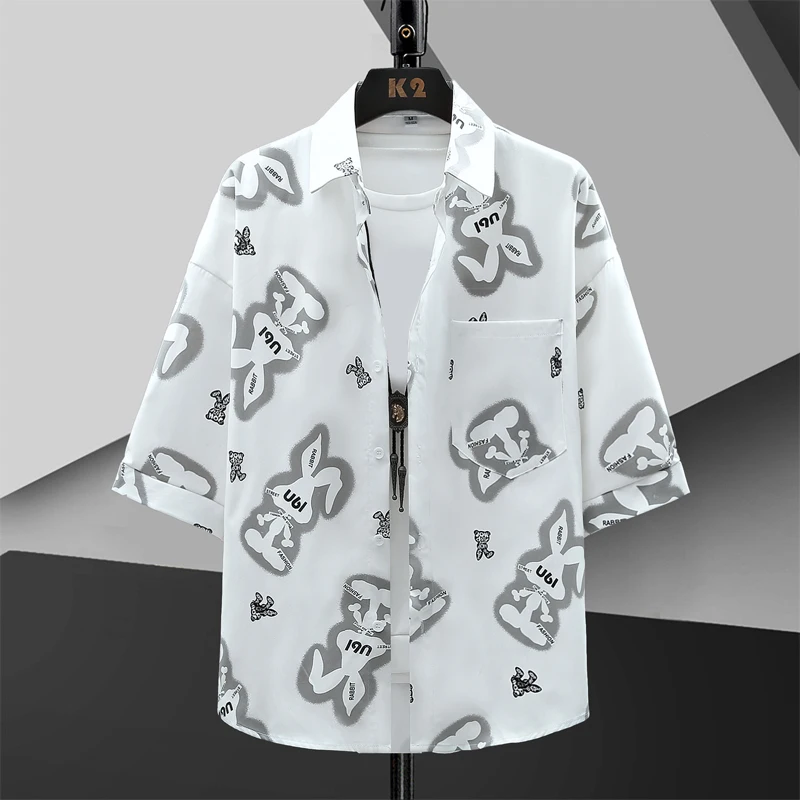 

Летняя тонкая модная брендовая свободная повседневная мужская футболка с рукавом до локтя, с буквенным принтом, универсальная, молодежная, из полиэстера