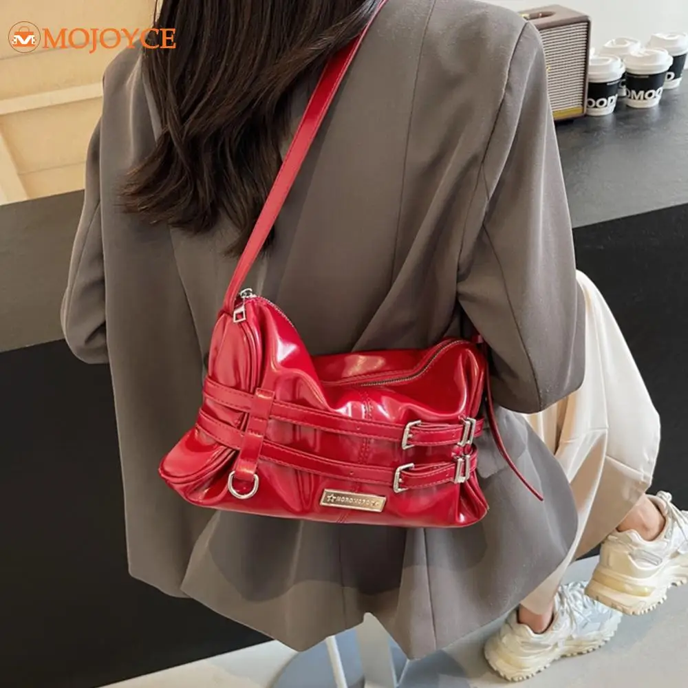 Double Belted Strap Fashion Shoulder Bag for Women's PU Leather Luxury Crossbody Bag High Quality Solid Satchel Bag Commuter Bag