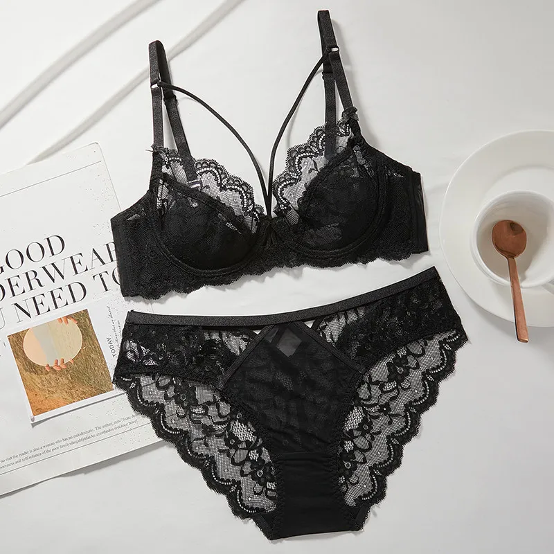 Novidades Conjunto Lingerie Renda Ultra Fina Mulher Sutiã Arco Macio Push Up Minimizador Busto Anti Flacidez Confortável 32-42