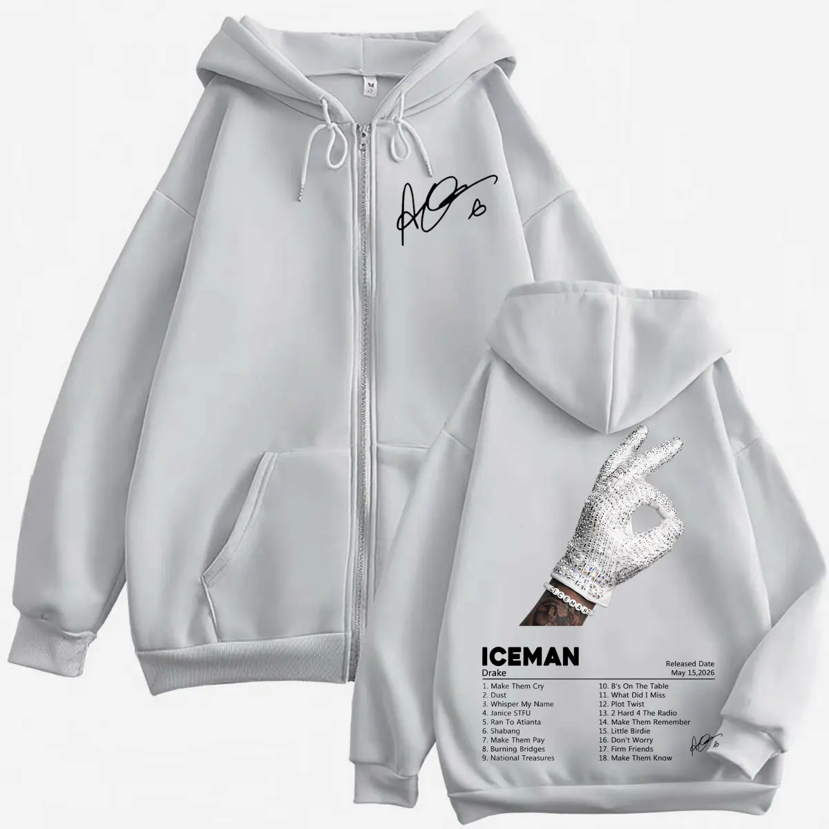 Rapper Drake Iceman Album Cover Print Zipper Hoodie Harajuku Hip Hop Style Zip Up Pullover Männer Frauen Casual Fashion Sweatshirts – Detail 7