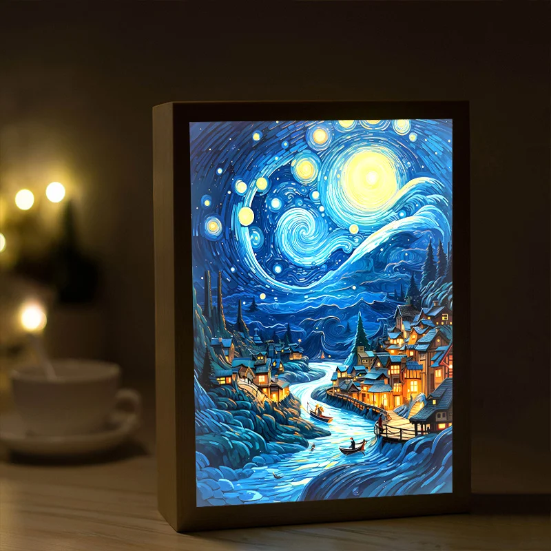 Van Gogh Starry Sky World Famous Painting Living Room Bedroom Bedside Luminous Decoration Hanging Painting Desktop Lighting