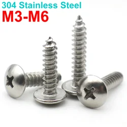 20-5pcs M3 M4 M5 M6 304 Stainless Steel Self-Tapping Wood Screws Cross Phillips Round Head Truss Mushroom Drive Screws Furniture