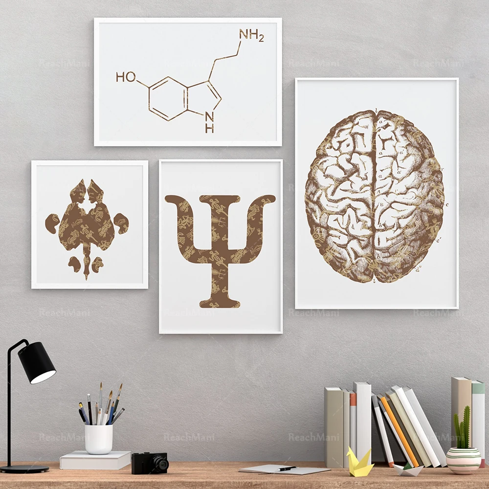 Psi Greek Letters Psychotherapy Psychologist Poster, Psychological Psychiatrist Serotonin Rorschach Mesoamerican Brain Art