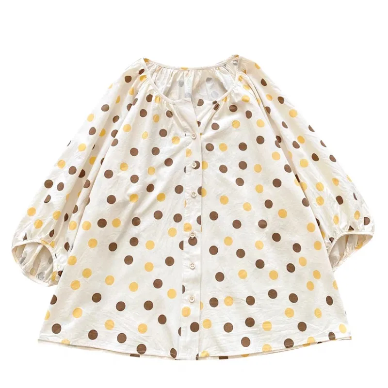 PLUS ขนาดเสื้อชีฟองผู้หญิงฤดูร้อน 2025 ใหม่มาถึงปุ่มสามในสี่แขนขนาดใหญ่หลวมเสื้อ Tops