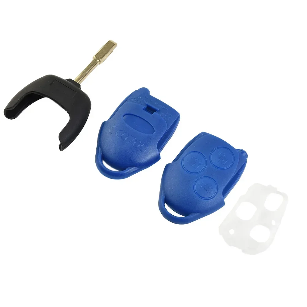 Chave do carro fob caso 3 botão elegante azul kit de capa remota para ford transit, connect mk7 2006-2014 conjunto escudo chave de controle remoto