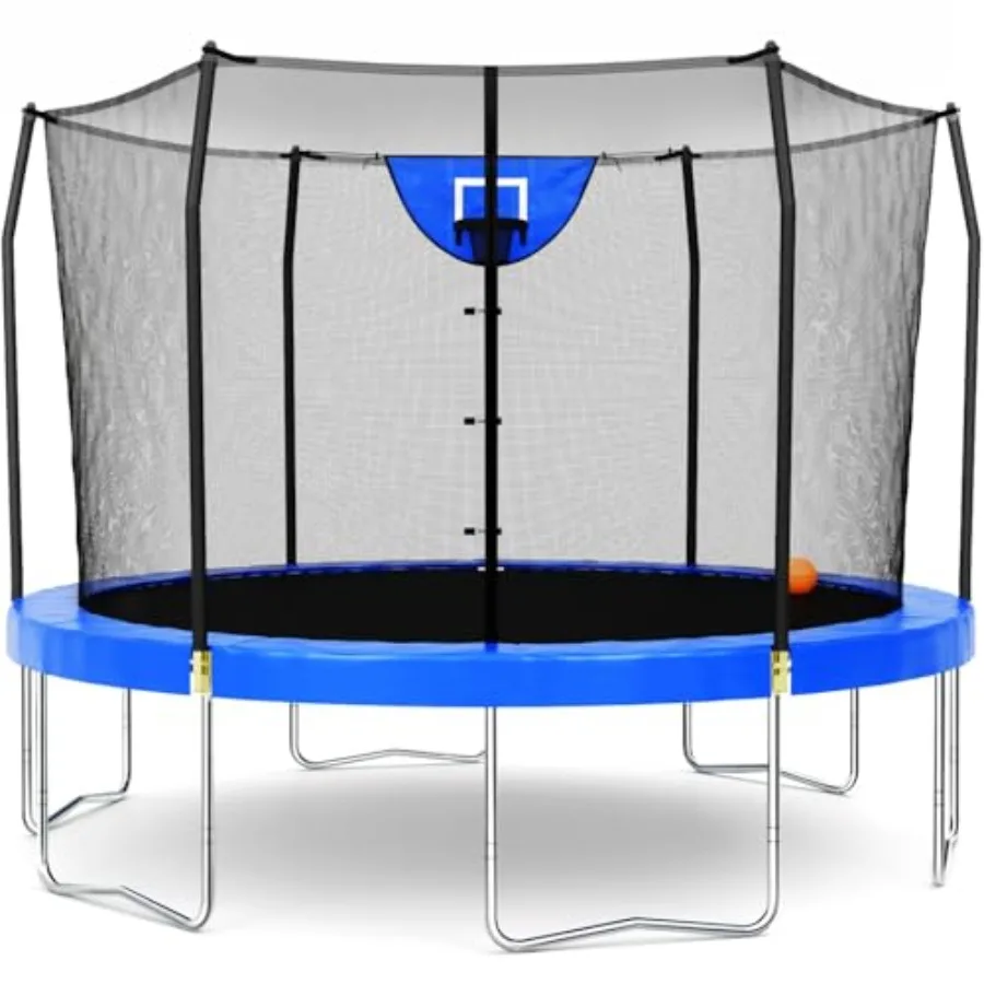 

Outdoor 8 FT 12 FT 15 FT Round Trampoline with Net Basketball Hoop Jump Mat for and Adults Blue Red Green