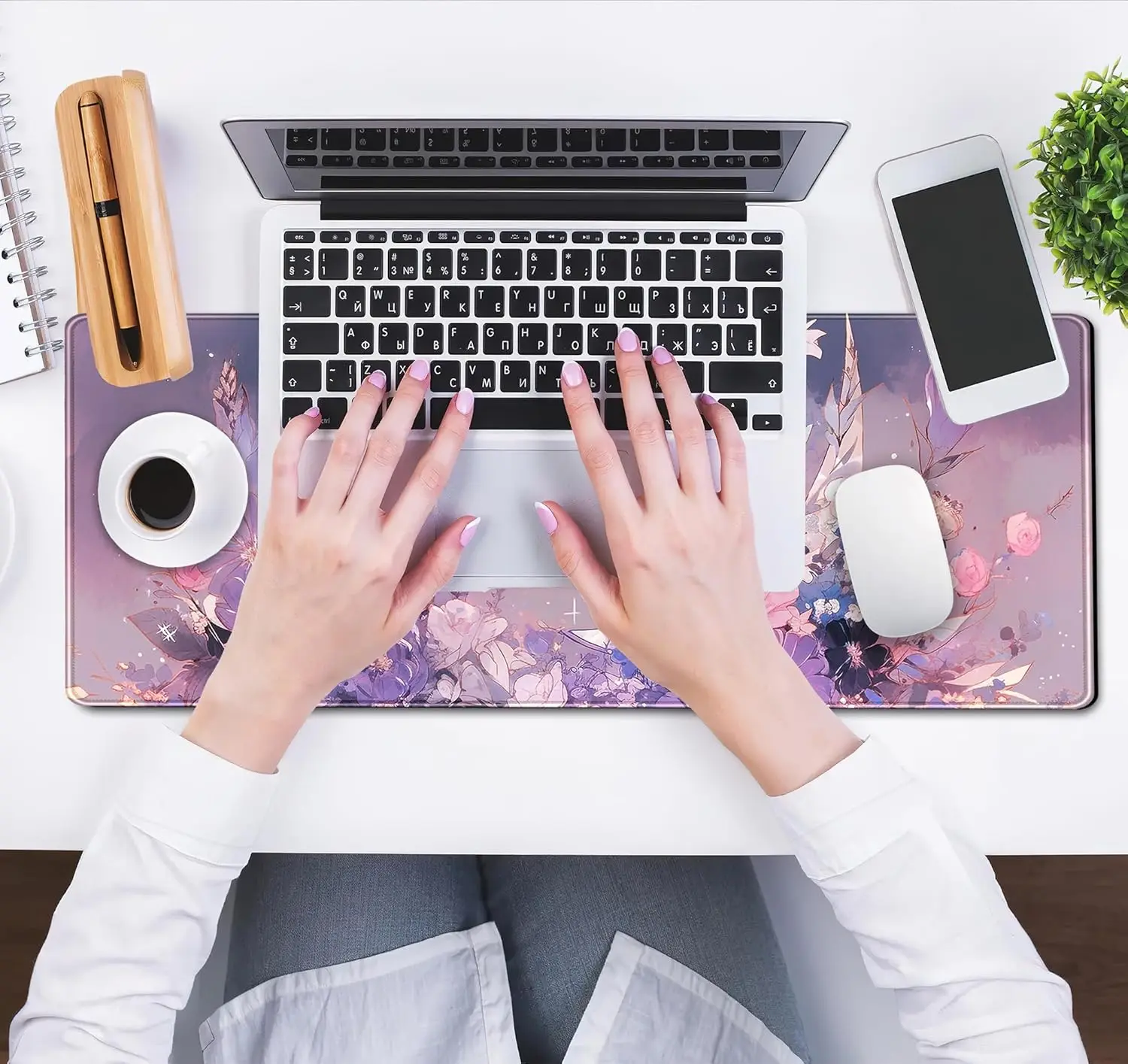 بارد Kawaii الباستيل الأرجواني الأزهار كبيرة الألعاب ماوس الوسادة الروحية البدر XL ماوس حصيرة للنساء مكتب ديكور 31.5 ''x 11.8''